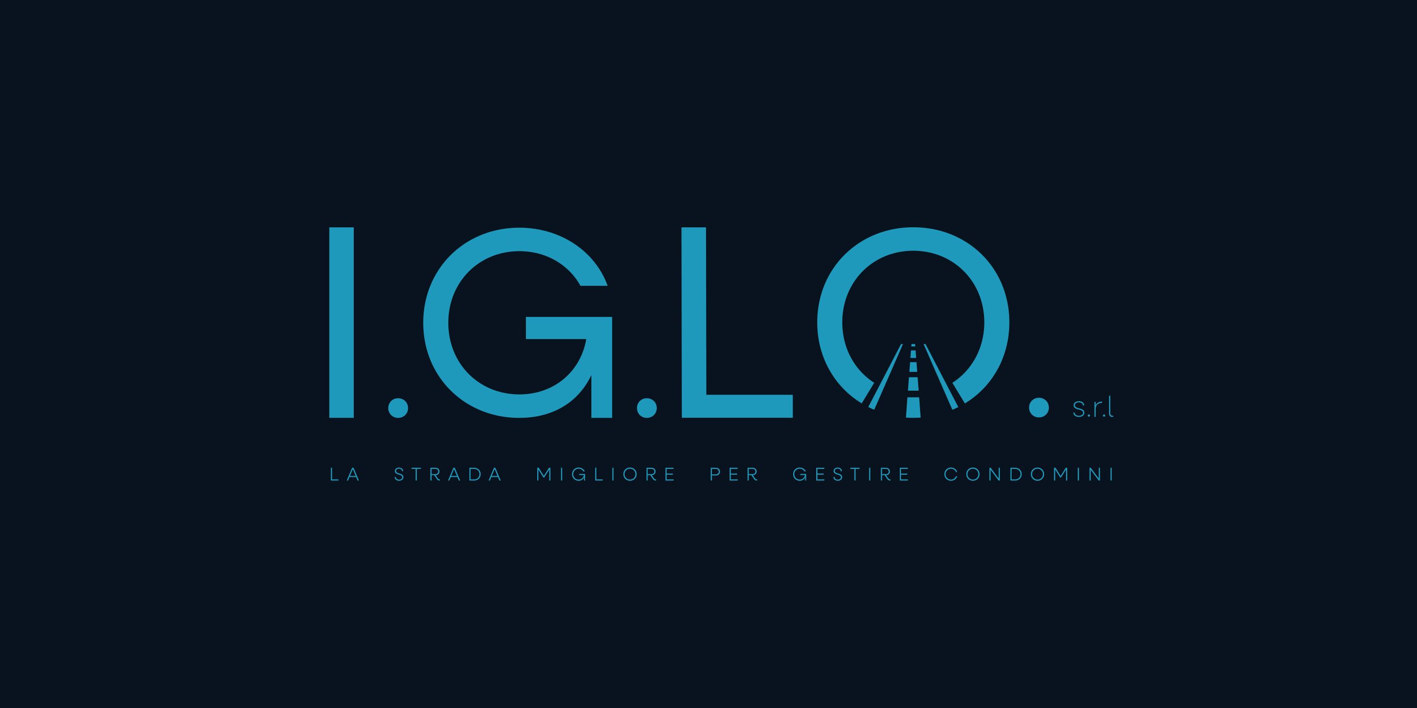 Final I.G.LO. logotype — the road running through the O as a tunnel, payoff set beneath