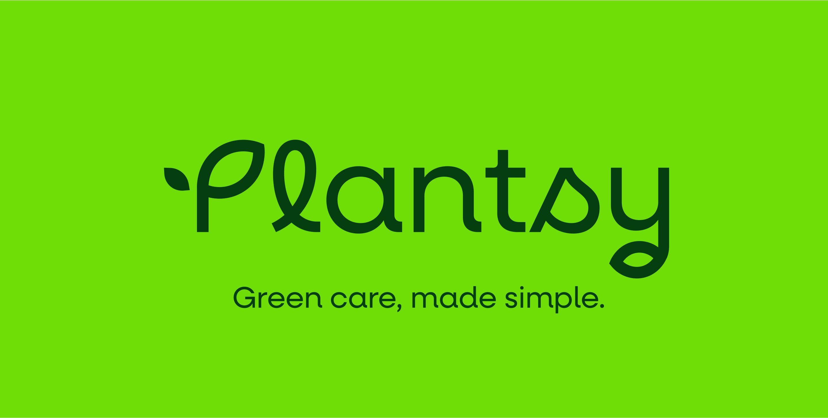 Plantsy logotype — custom script with P-leaf monogram