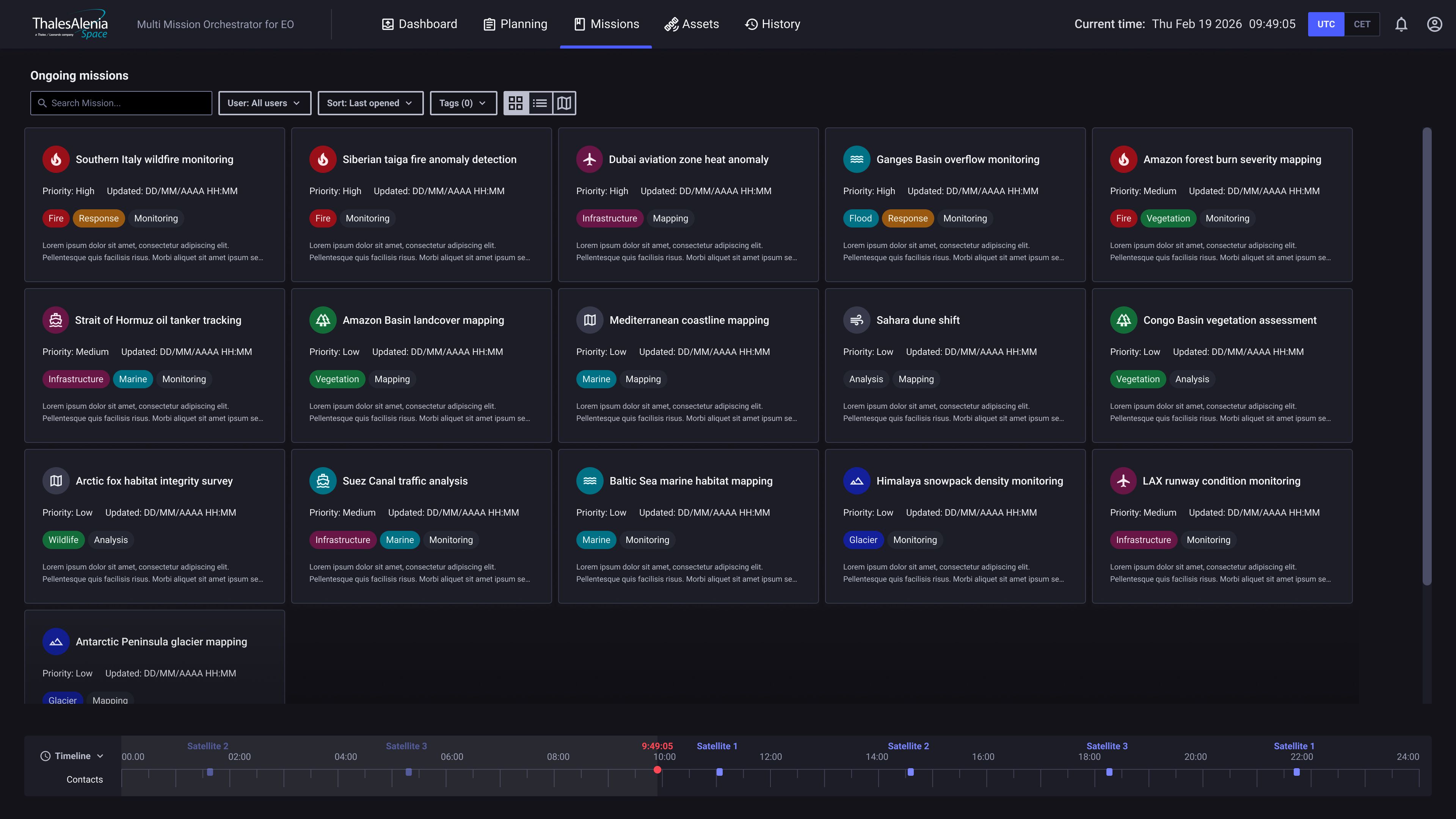 Missions grid — consolidated mission management and scheduling view