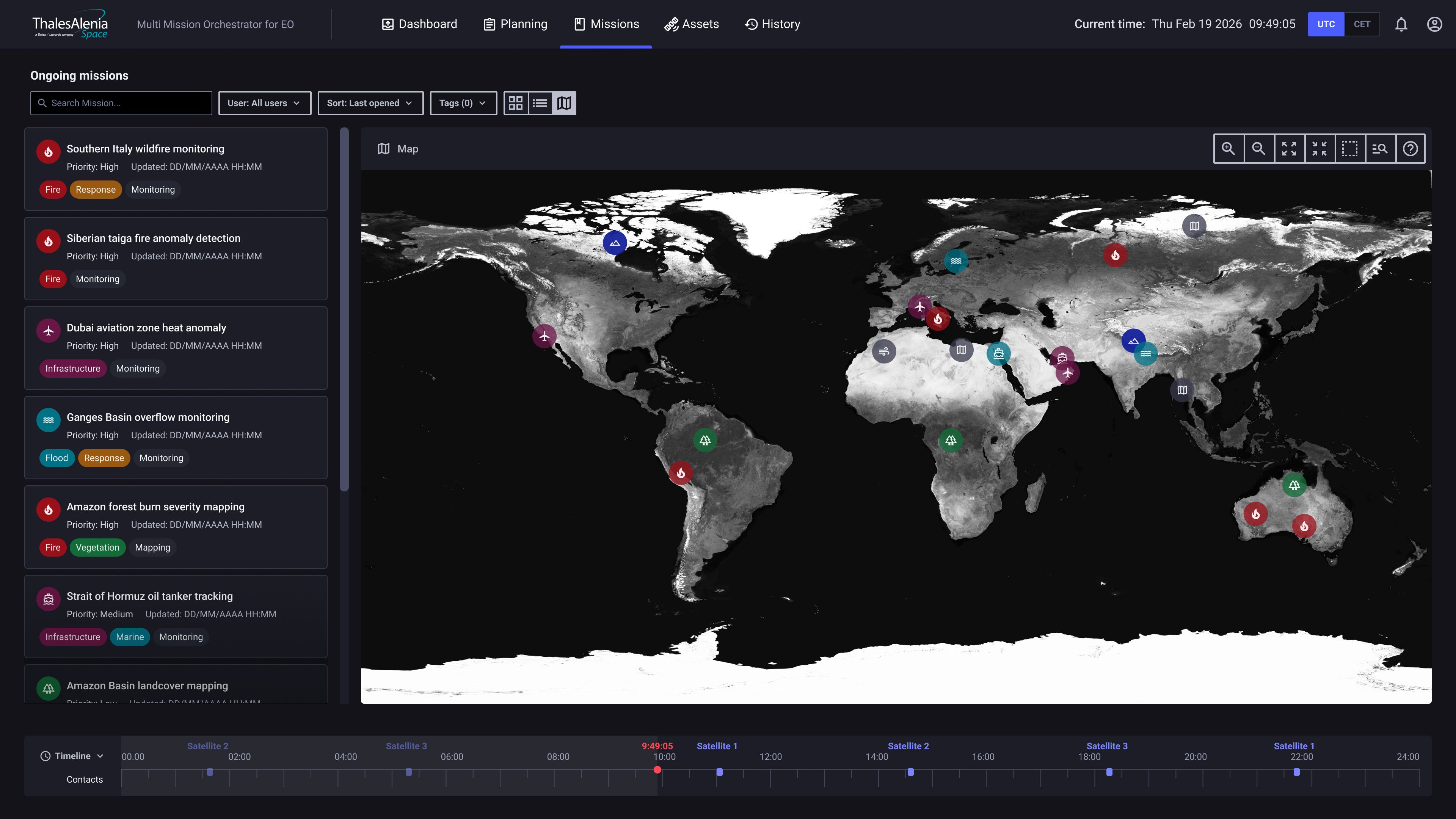 Missions grid — extended view showing multi-day planning horizon