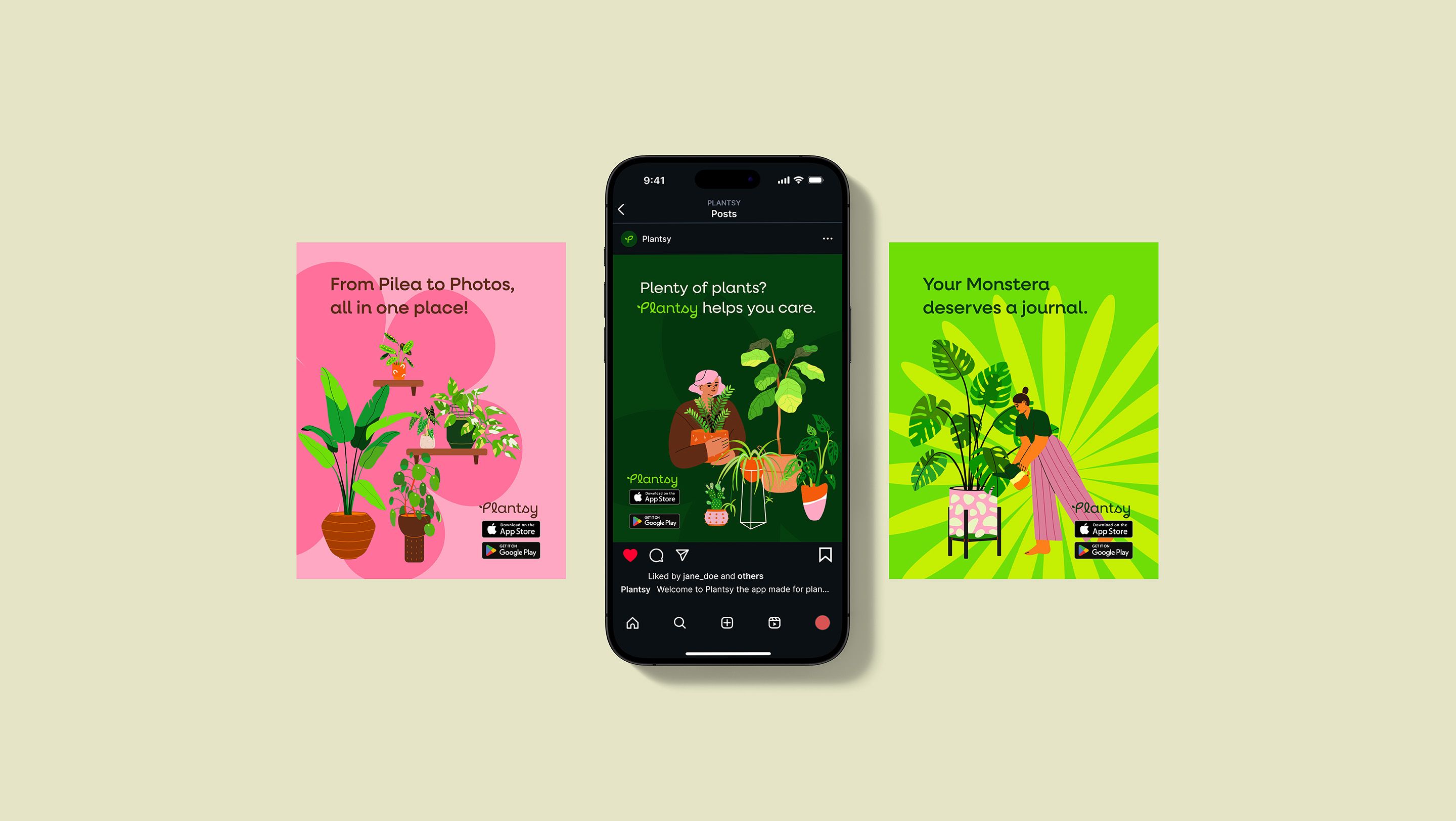 Plantsy social posts — digital brand applications