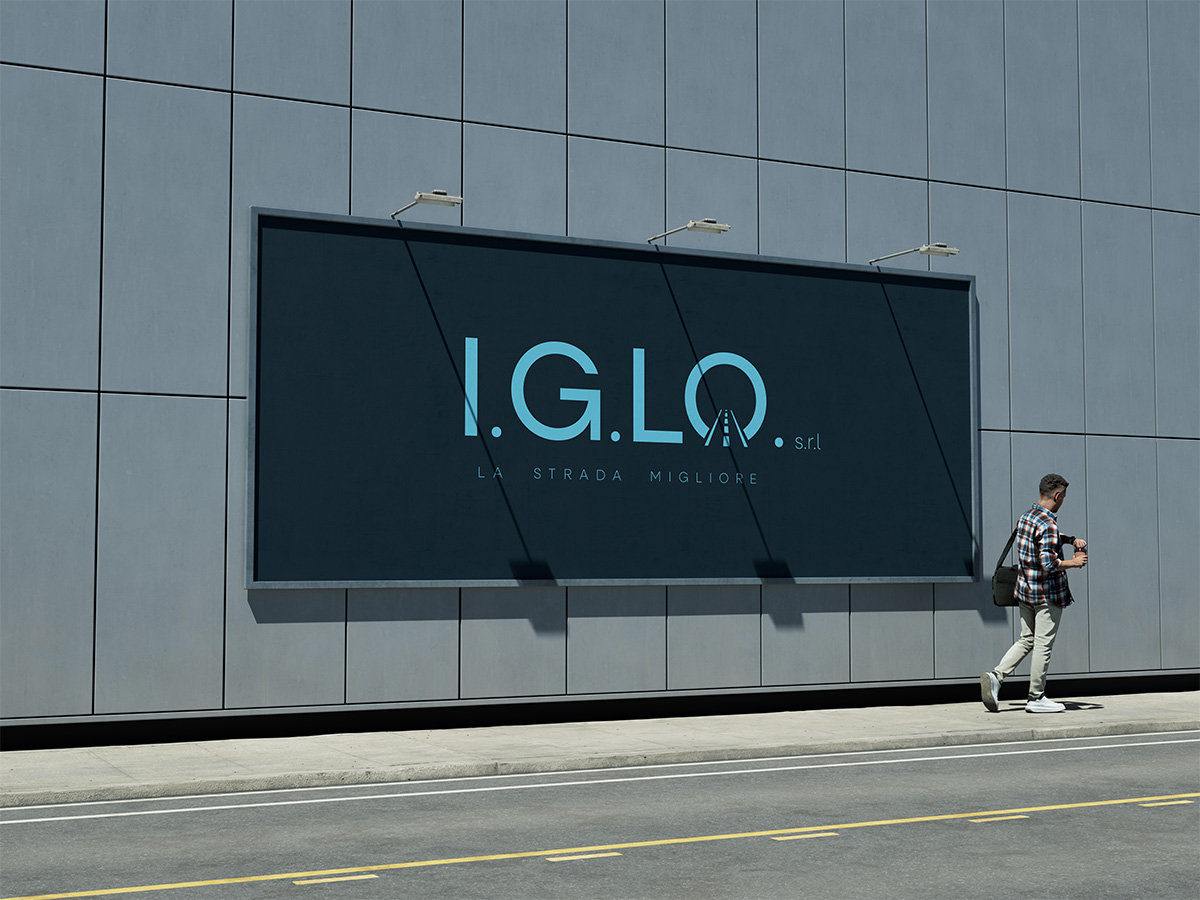 Logo IGLO su billboard — versione teal su sfondo scuro